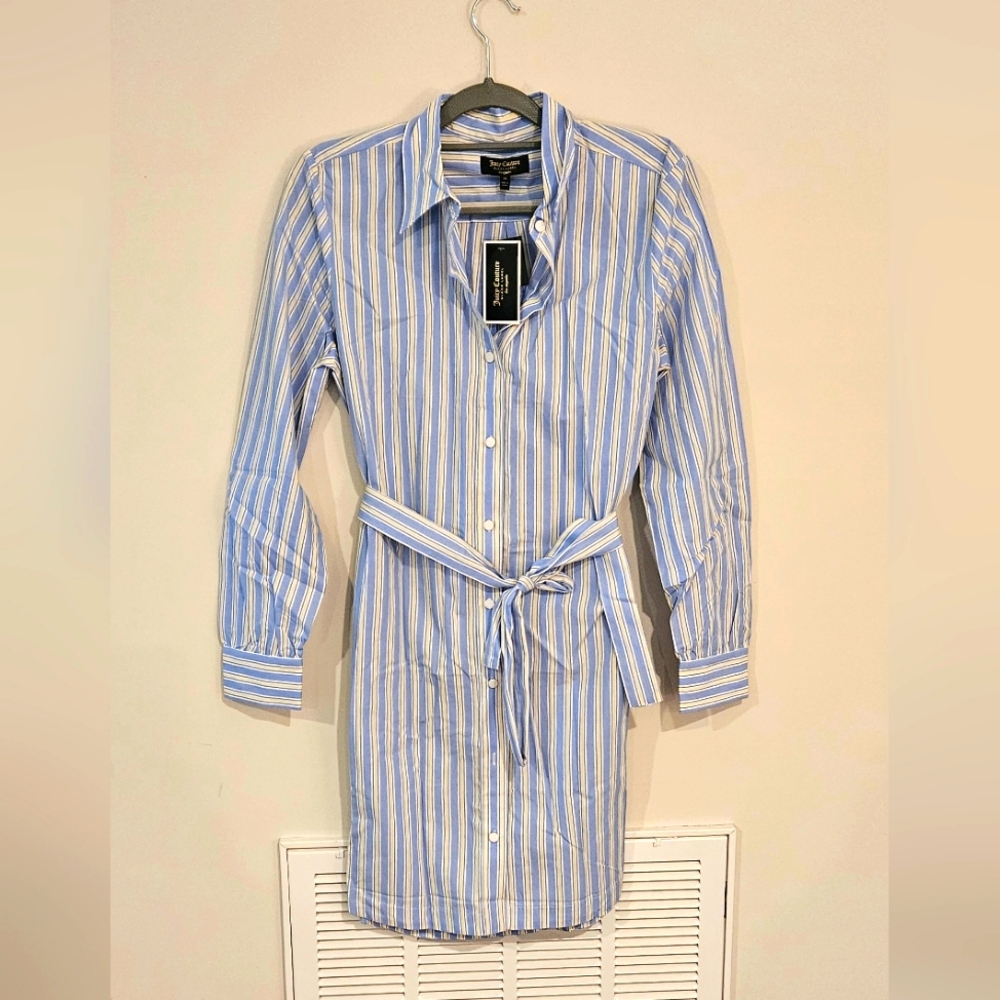 Juicy Couture Shirt Dress Blue Striped Medium NWT